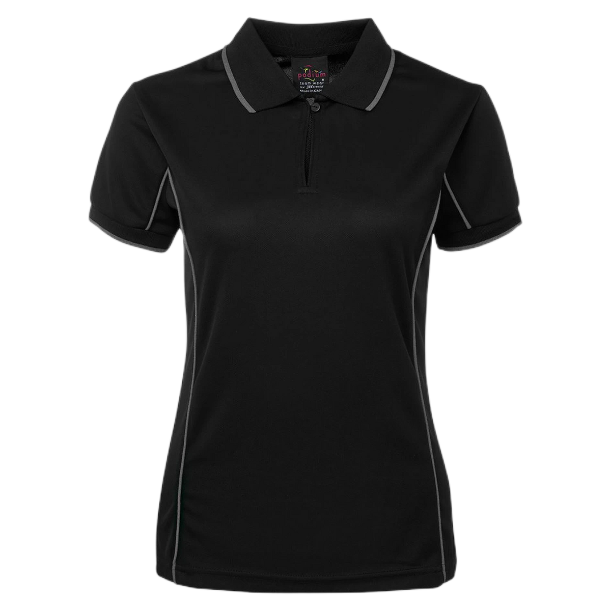 Podium Ladies Piping Polo 7LPI - Black/Grey