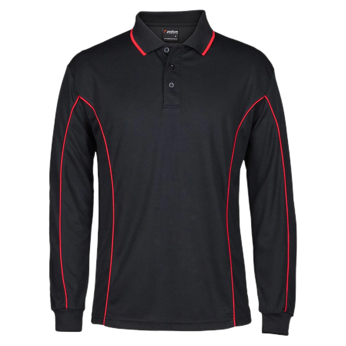 Podium L/S Piping Polo 7PIPL - Black/Red