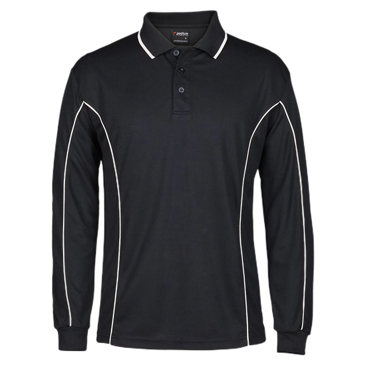 Podium L/S Piping Polo 7PIPL - Black/White