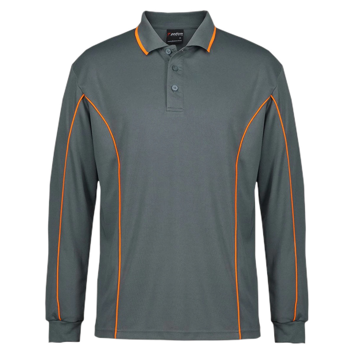 Podium L/S Piping Polo 7PIPL - Grey/Orange
