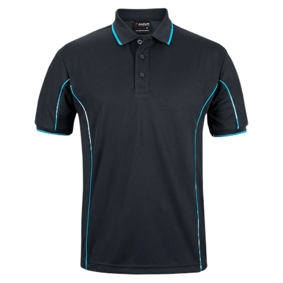 Podium S/S Piping Polo 7PIP - Black/Aqua