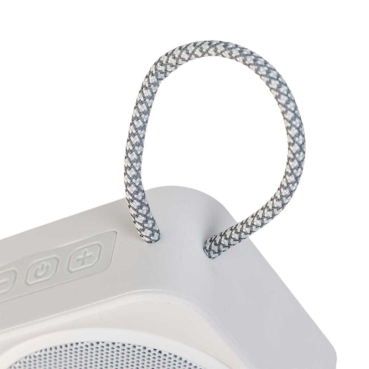 Braided grey and white carry loop