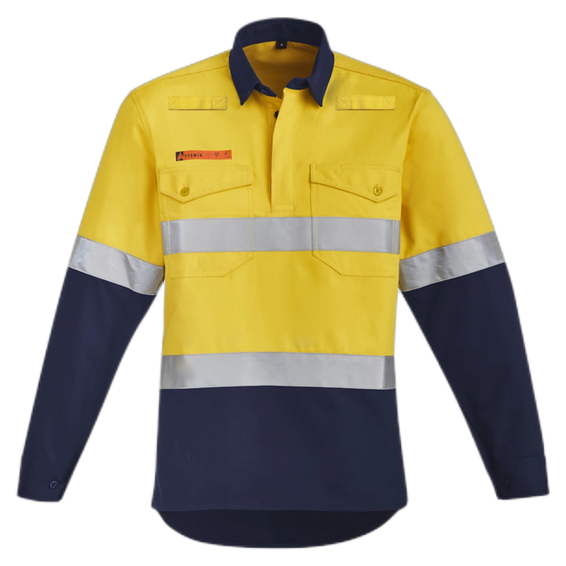 Syzmik Mens Orange Flame Hi Vis Closed Front Shirt - Hoop Taped ZW143