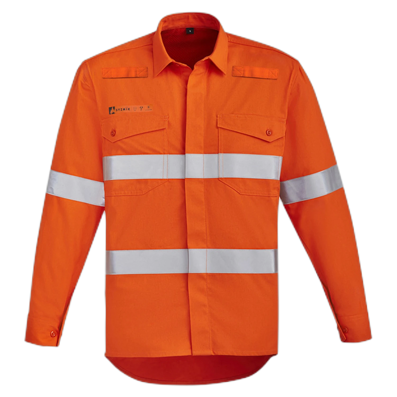 Syzmik Mens Orange Flame Hi Vis Open Front Shirt - Hoop Taped ZW145