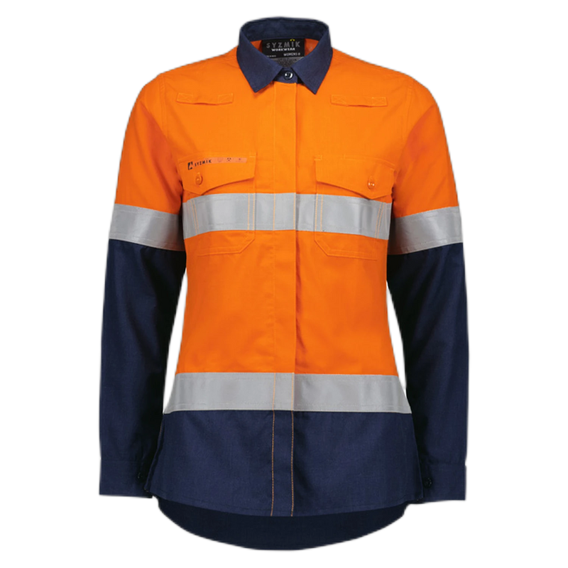 Syzmik Womens Orange Flame Lightweight Ripstop Taped Shirt ZW170
