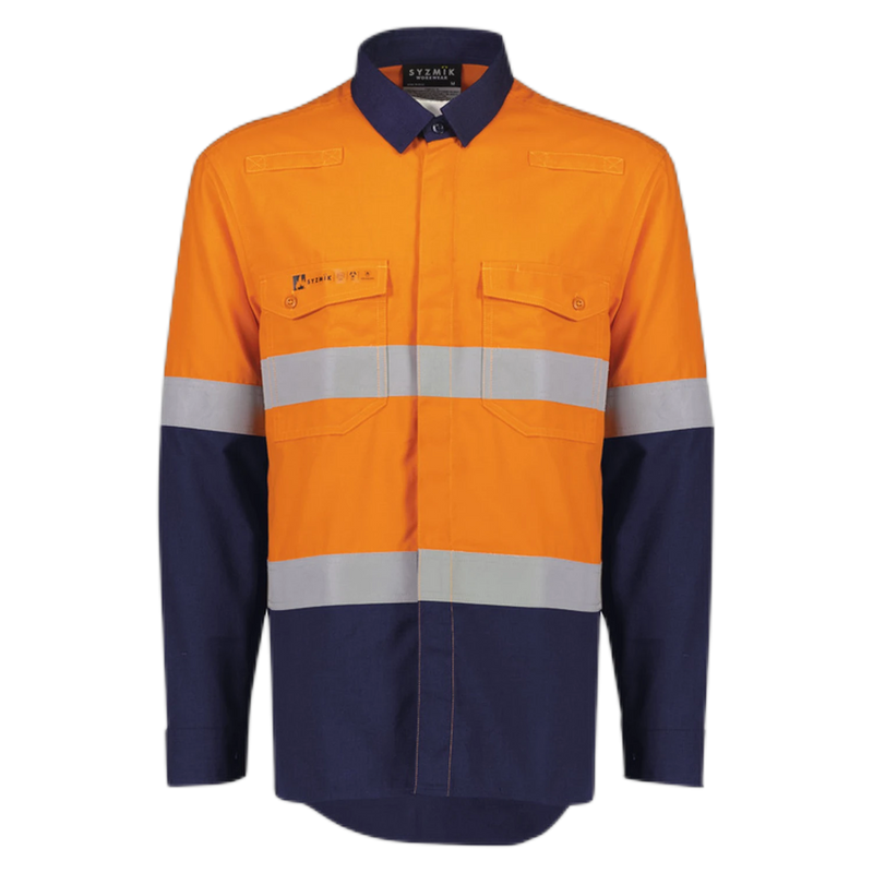 Syzmik Mens Orange Flame Lightweight Ripstop Shirt - Hoop Taped ZW180