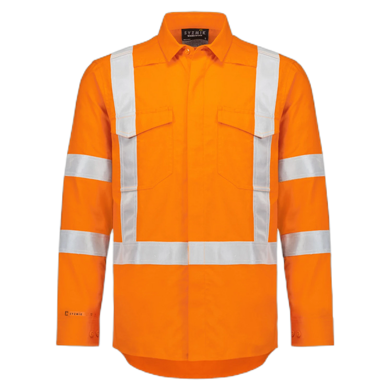 Syzmik Mens Orange Flame Lightweight Ripstop X Back Taped Shirt ZW187