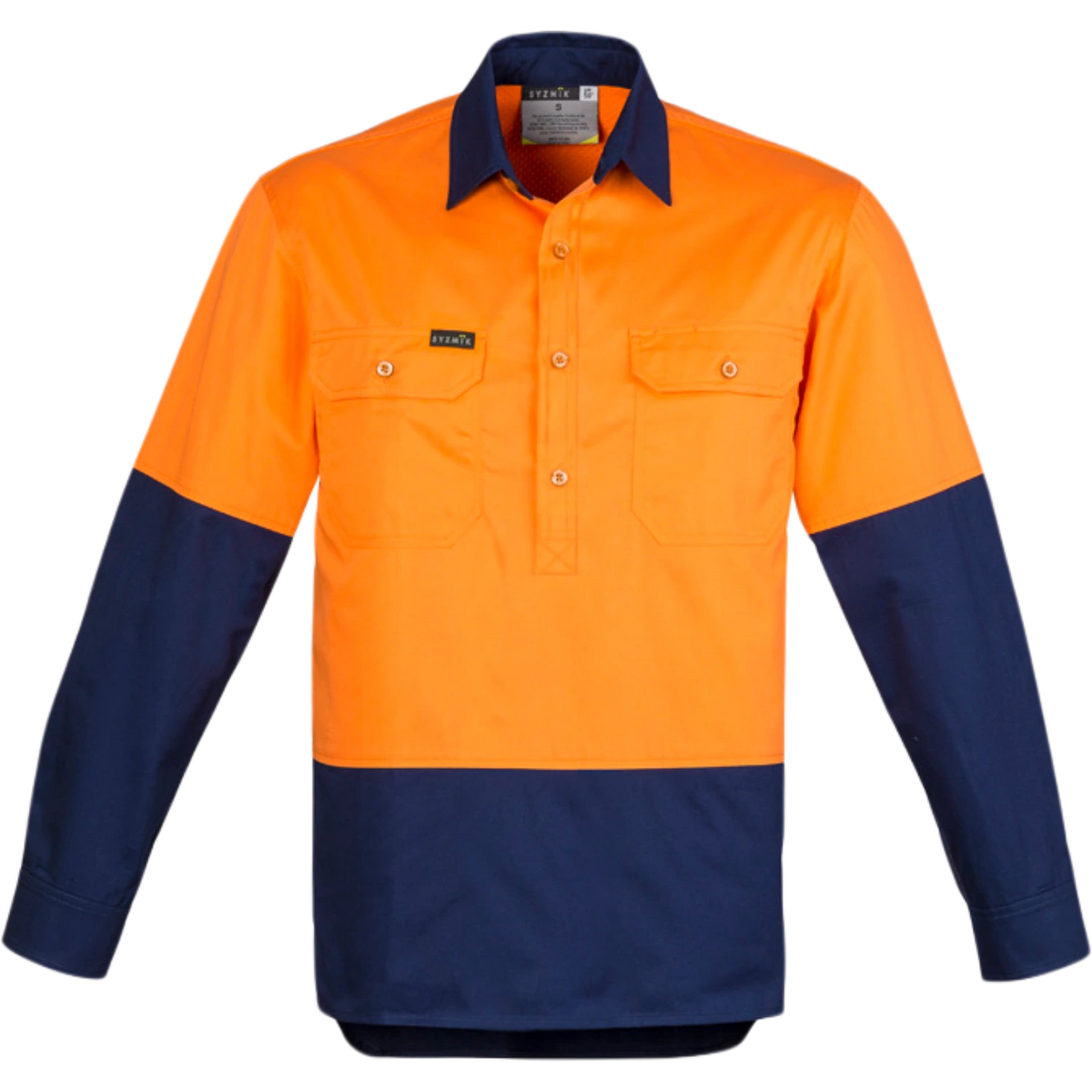 Syzmik Mens Hi Vis Closed Front Long Sleeve Shirt ZW560