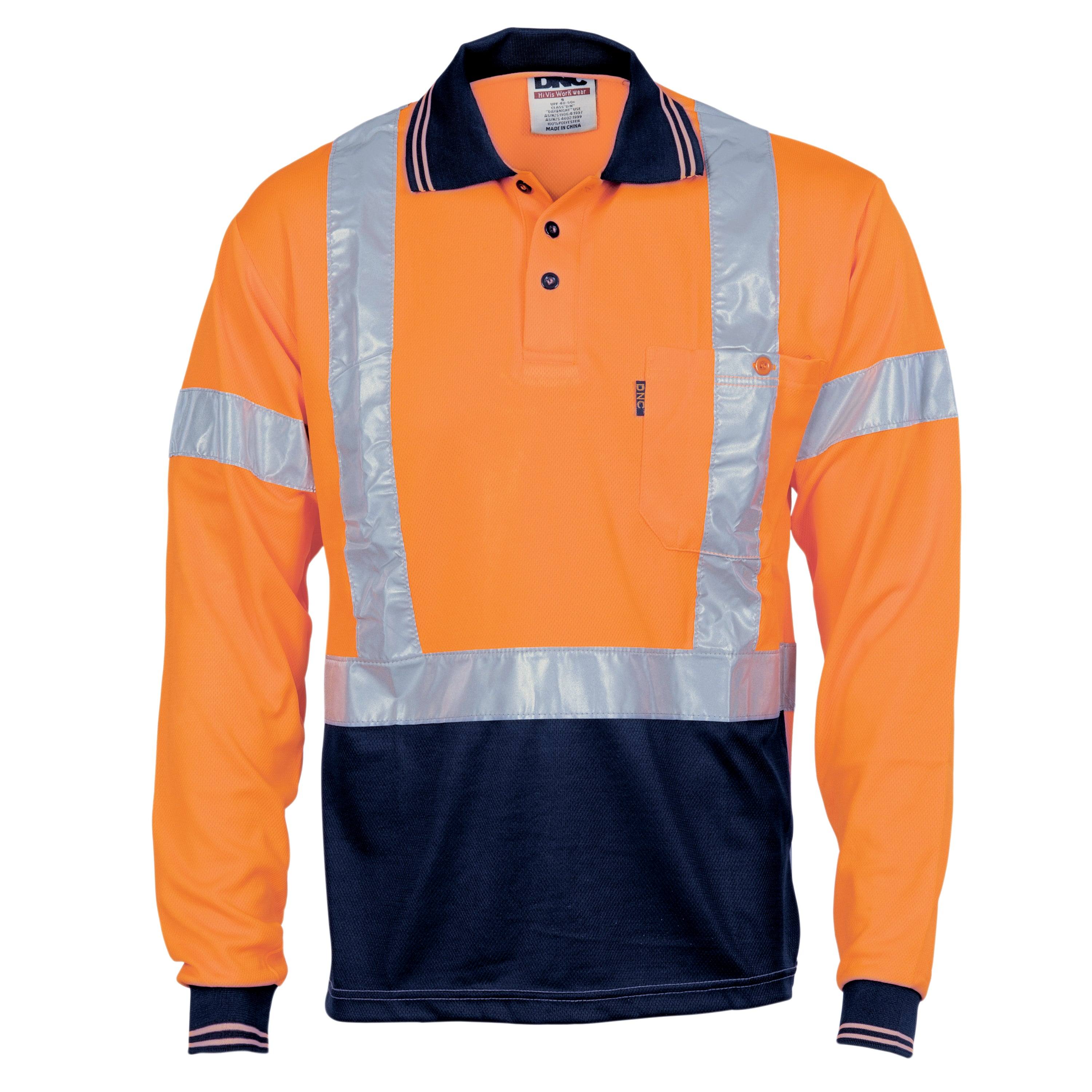HiVis D/N Cool Breathe Polo Shirt with Cross Back R/Tape L/S 3714 - Printibly