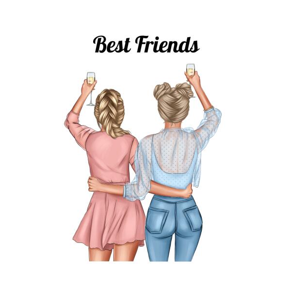Female Best Friends Wall Print - Printibly
