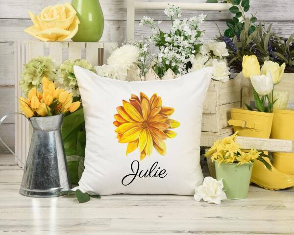 Watercolour Flower with Name Cushion Cover - Printibly