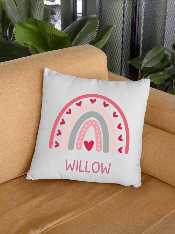 Soho Pink Rainbow Personalised Cushion Cover - Printibly