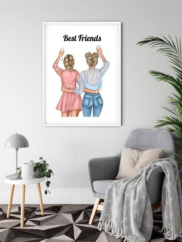 Female Best Friends Wall Print - Printibly