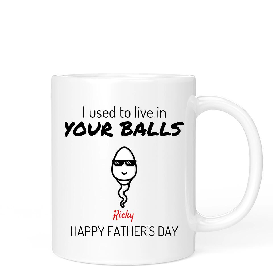 Happy Fathers Day - We used to live in your balls - Personalised Mug