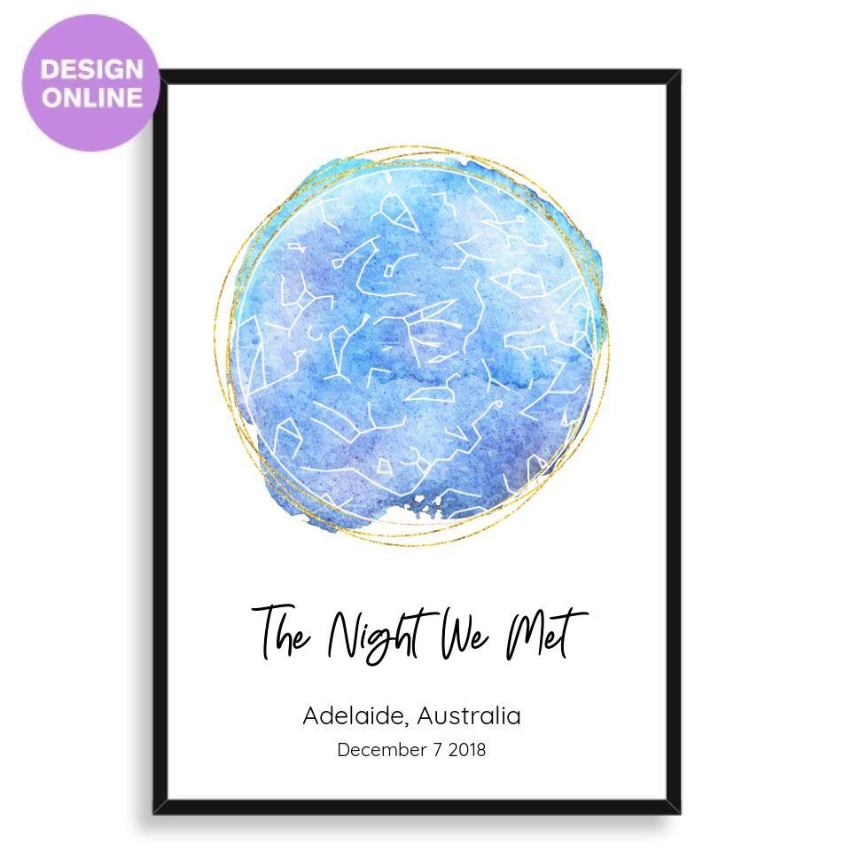 Custom Star Map Watercolour - Printibly