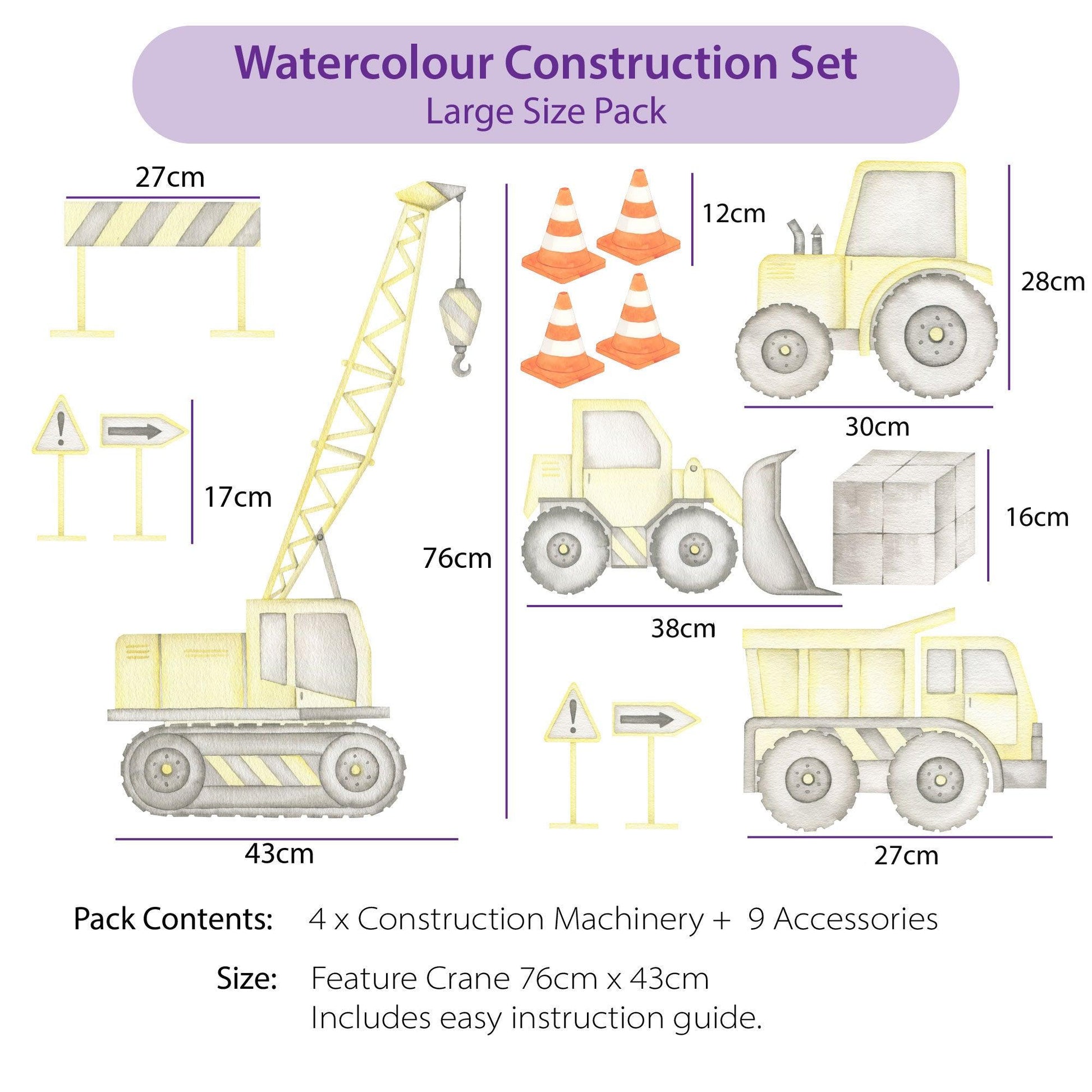 Construction Set Watercolour Decals - Printibly