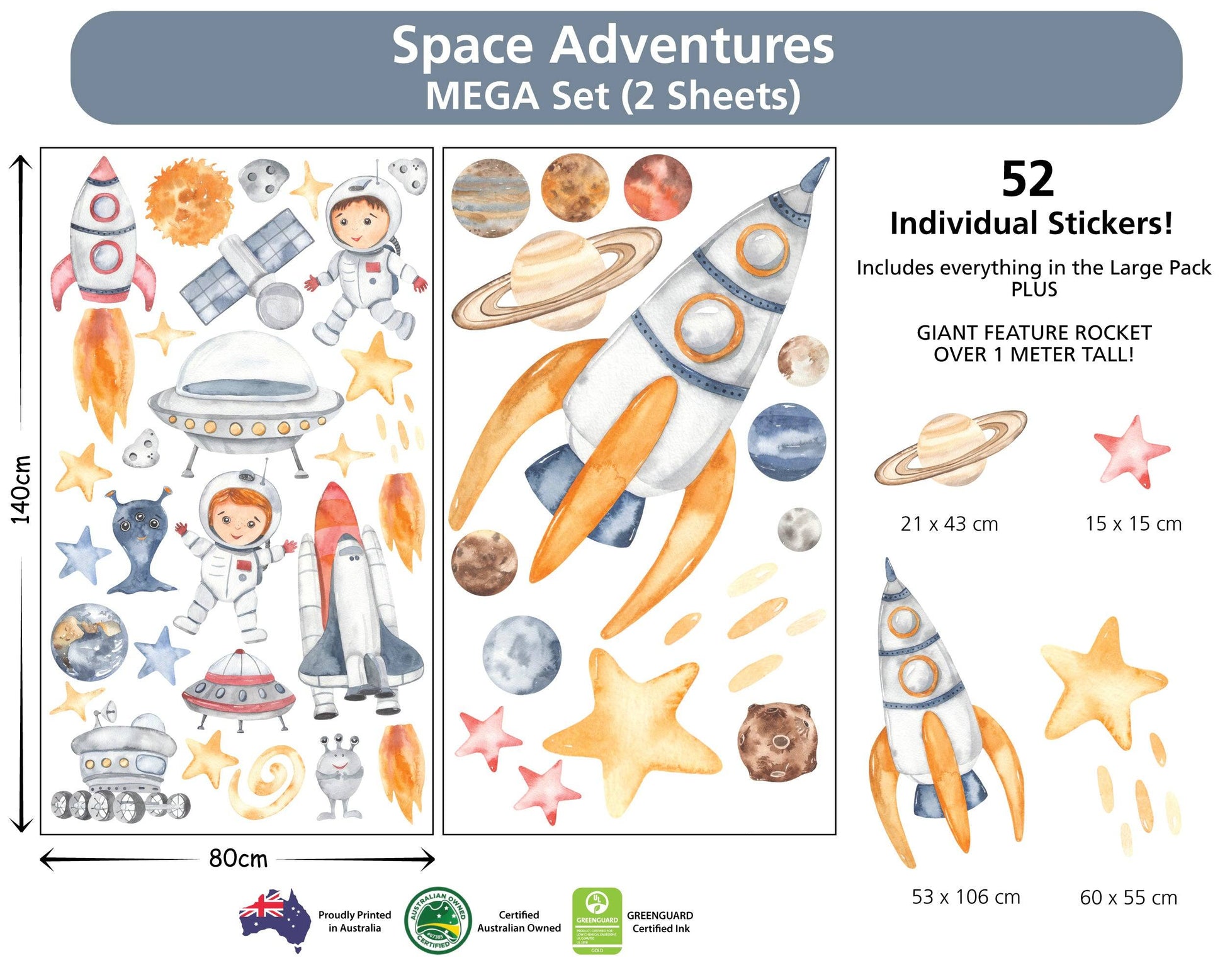 Space Adventures Watercolour Decal Set - Printibly