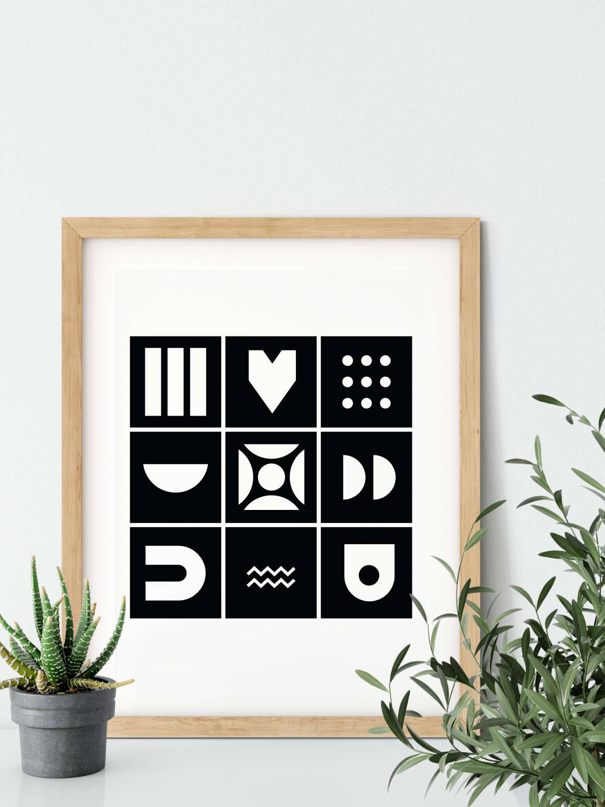 Abstract Geometric Shapes Black & White - Printibly