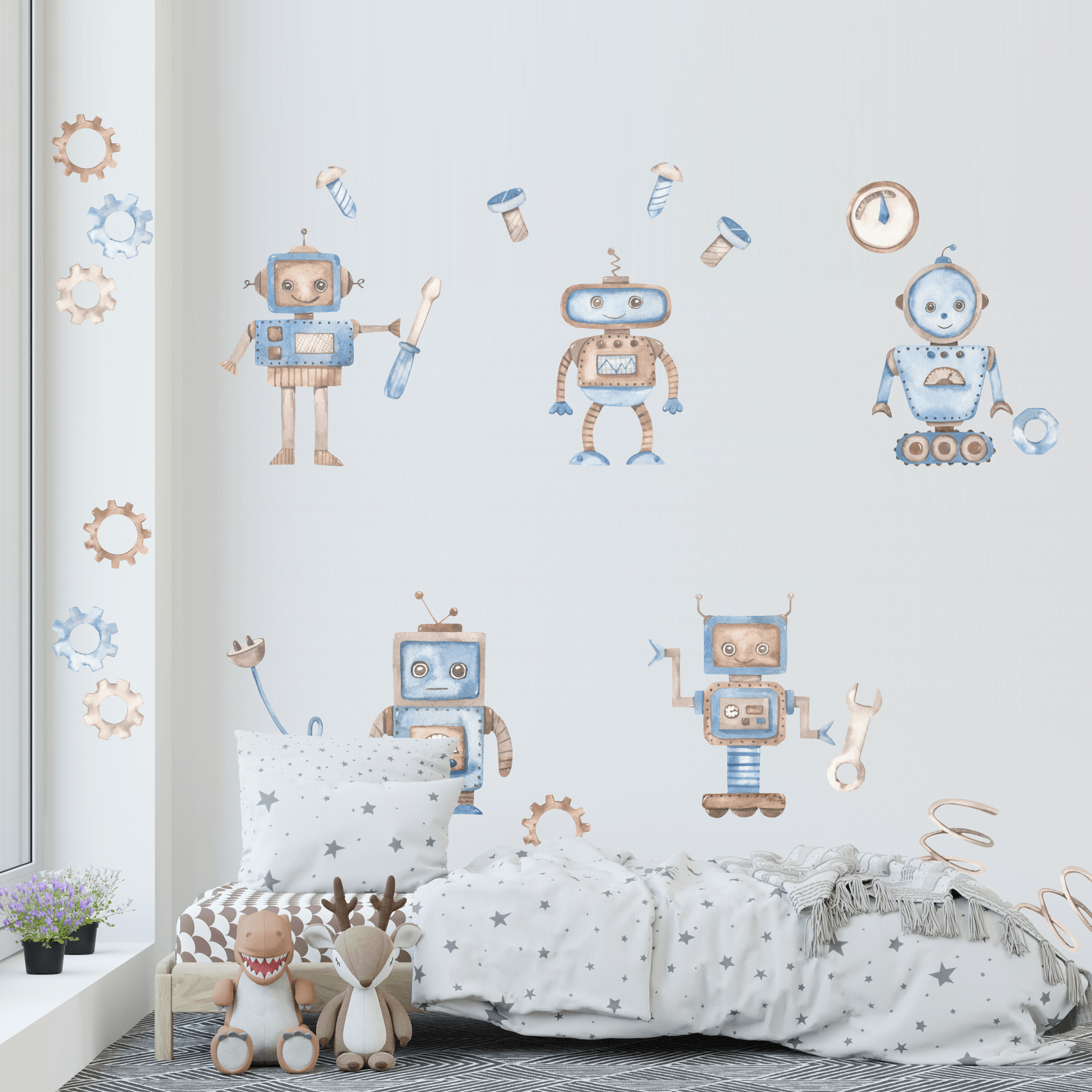 Robots and Gears Watercolour Decals - Printibly