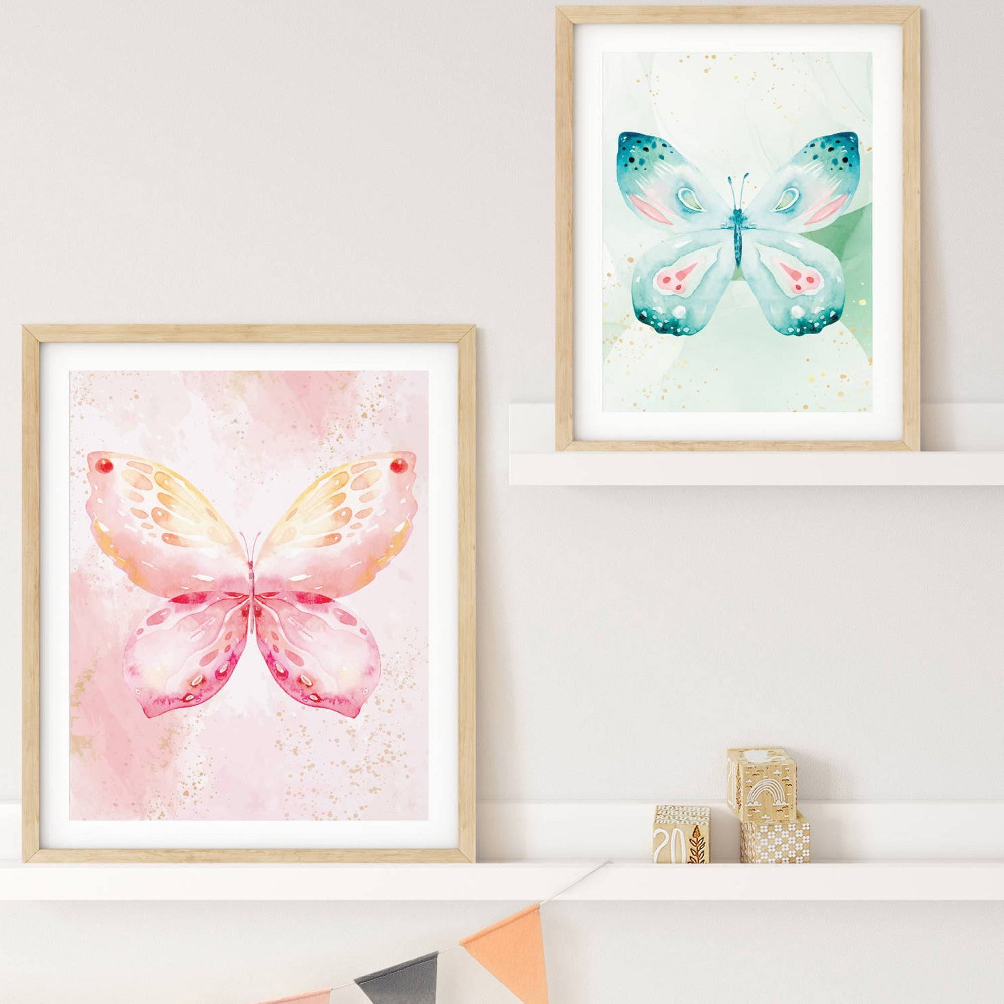 Pastel Watercolour BUTTERFLIES Wall Print - Printibly Australia