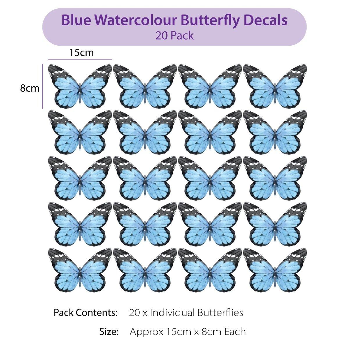 Blue Watercolour Butterfly Wall Decals - Printibly