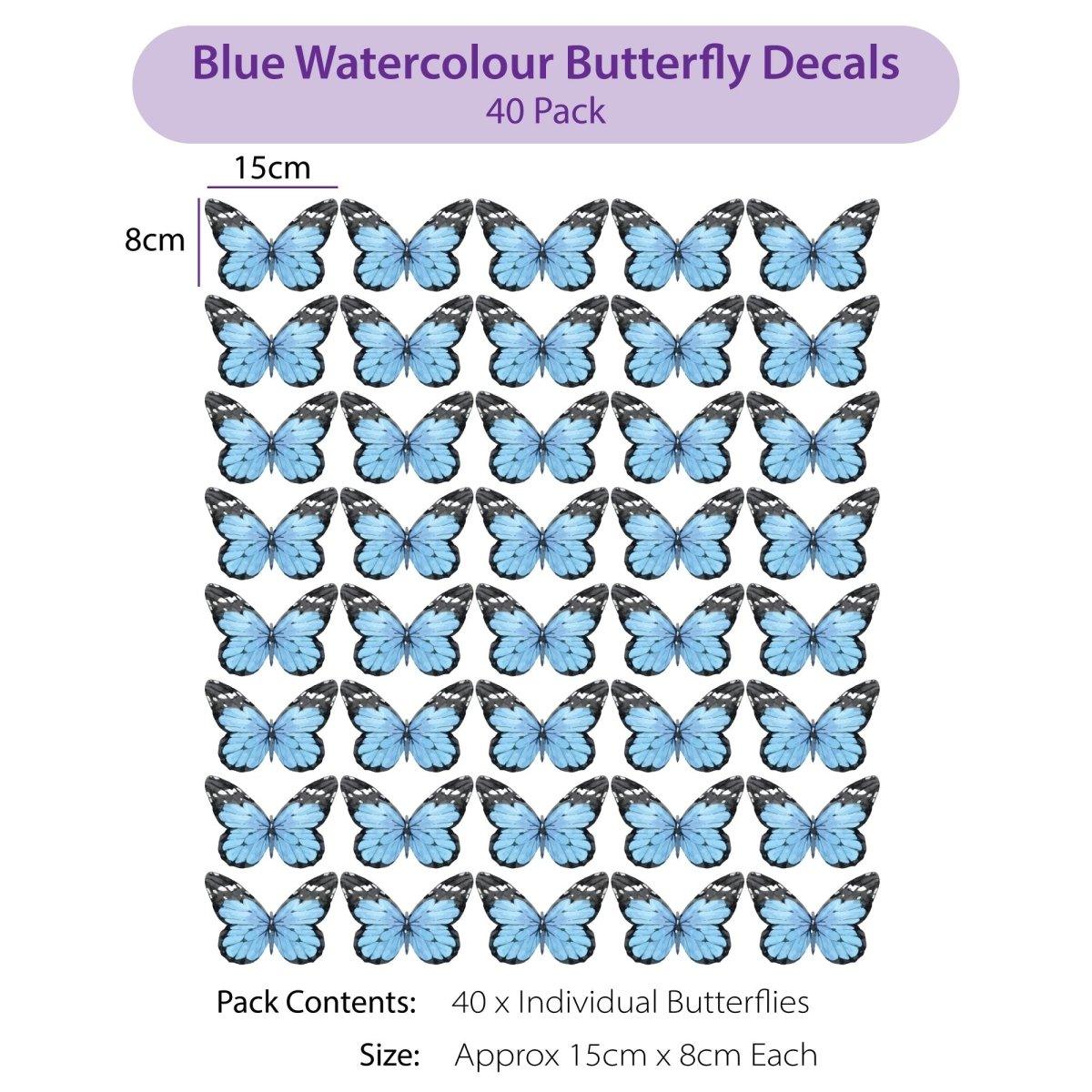 Blue Watercolour Butterfly Wall Decals - Printibly